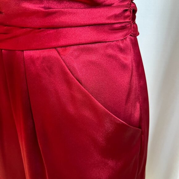 Davids Bridal Deep Red Satin Strapless Ruched Waist Formal Cocktail Dress Size 4 - Picture 4 of 11